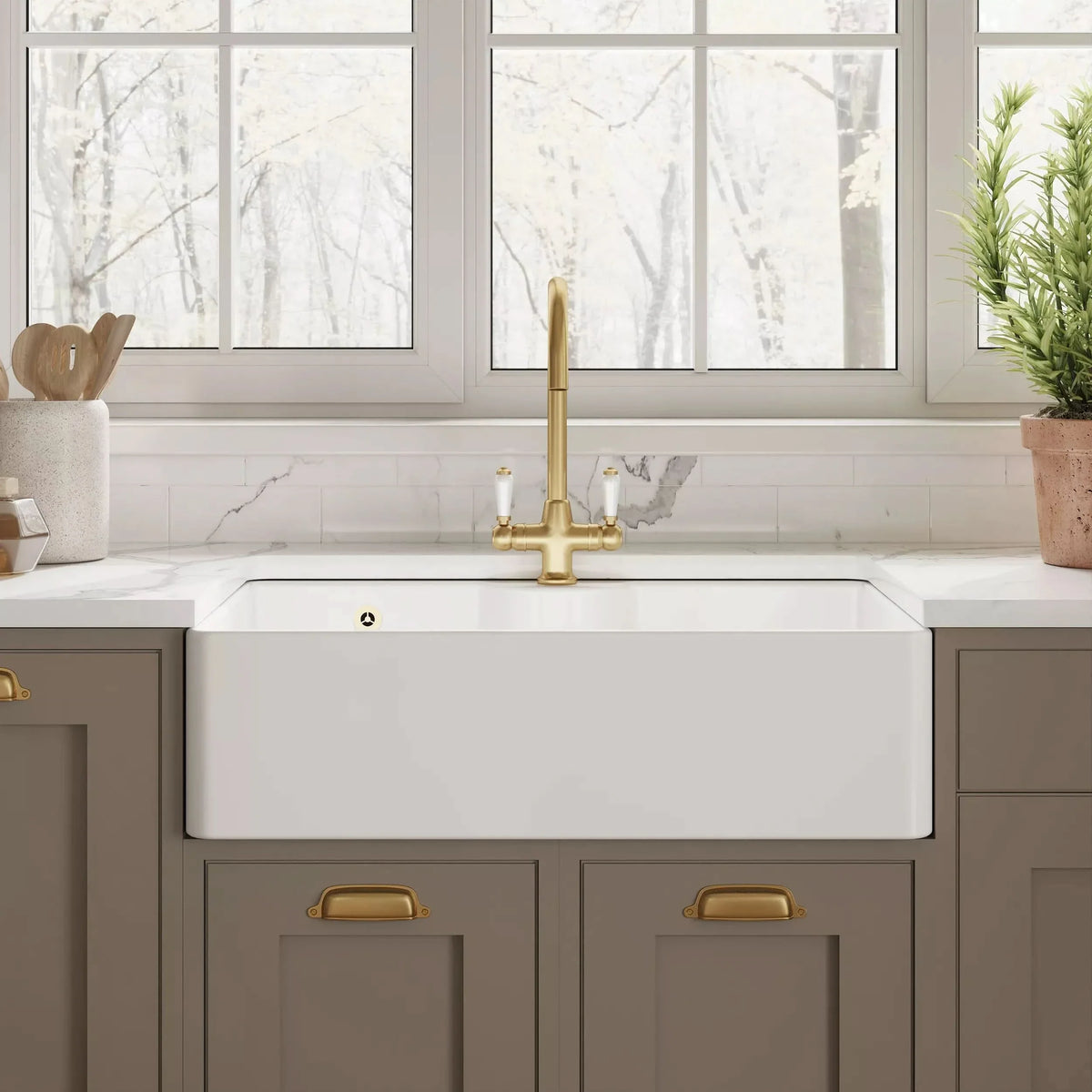 Inspire Single Bowl Butler Sink With Tap Ledge And Overflow - White