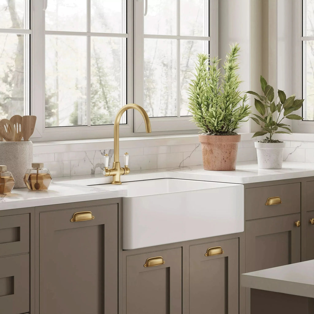 Inspire Single Bowl Butler Sink With Tap Ledge And Overflow - White