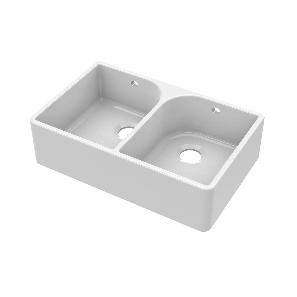Inspire 795mm Double Bowl Butler Sink With Full Weir And Overflow - White