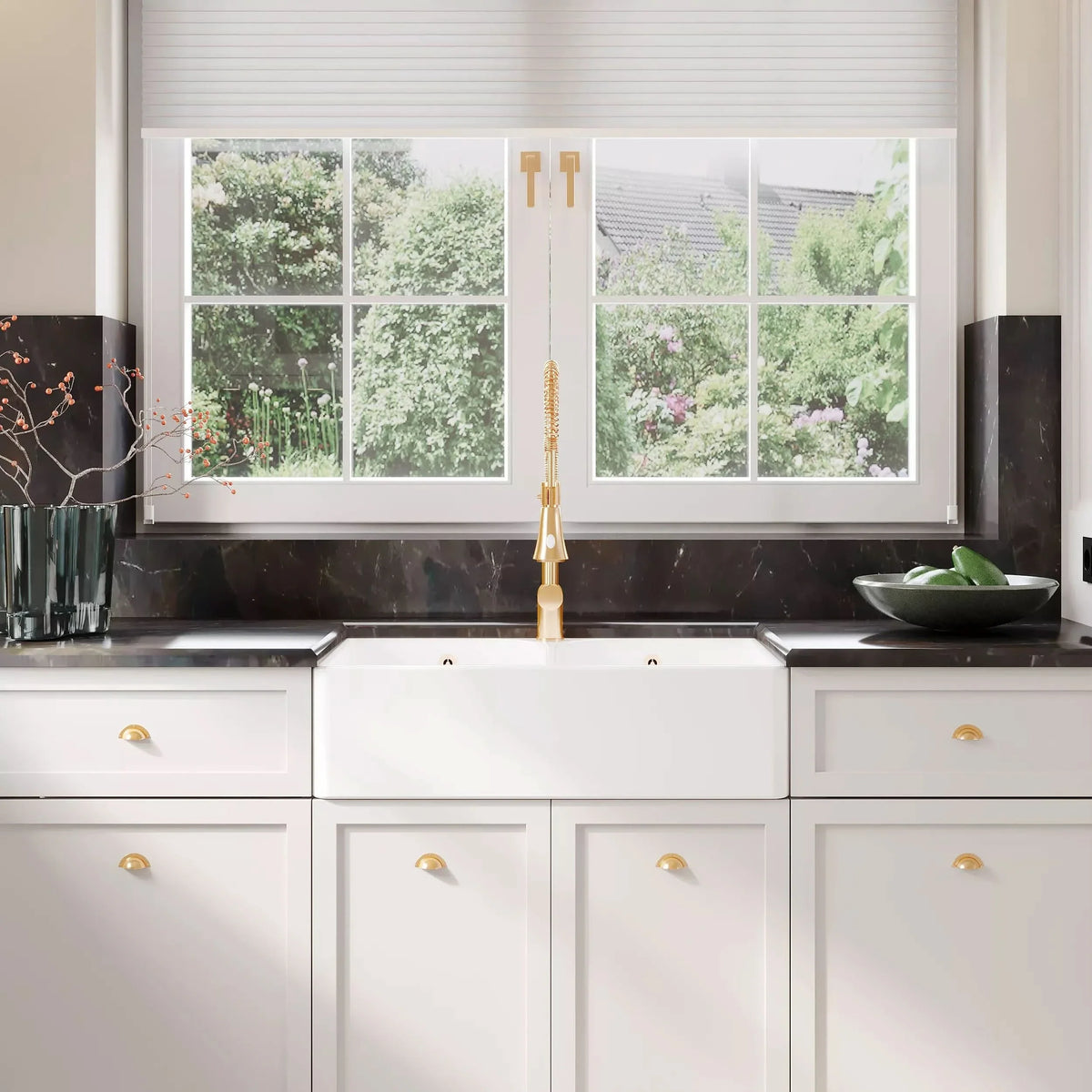 Inspire 795mm Double Bowl Butler Sink With Full Weir And Overflow - White