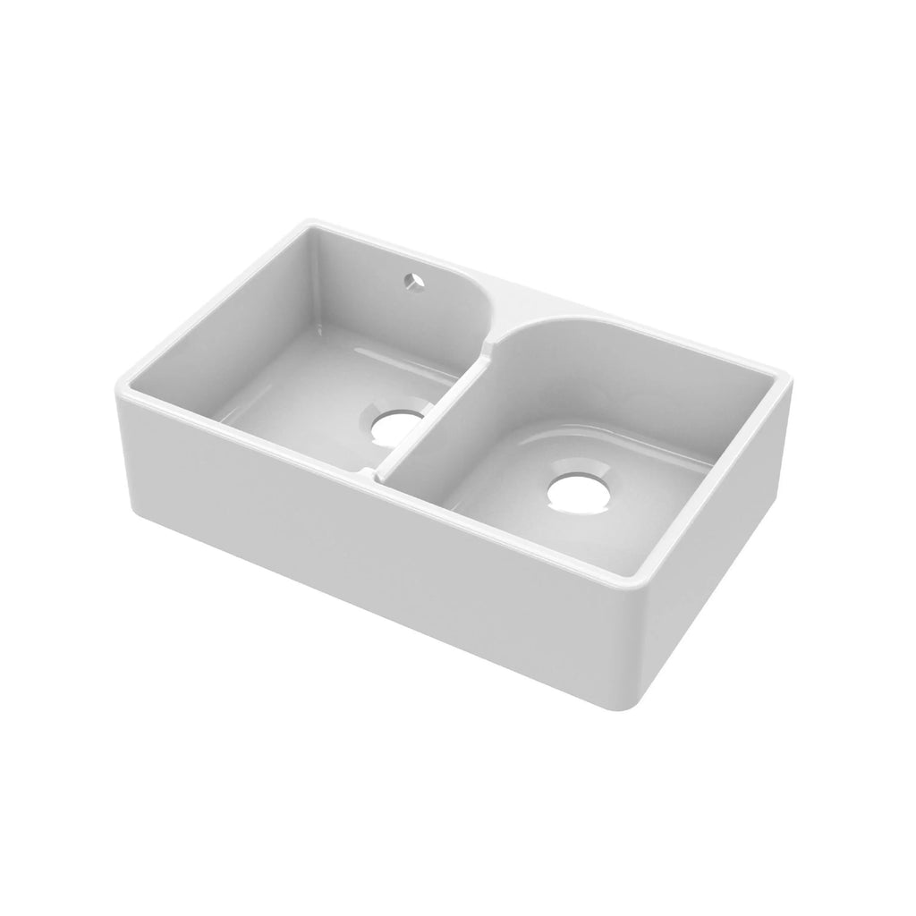 Inspire Double Bowl Butler Sink With Stepped Weir And Overflow - White