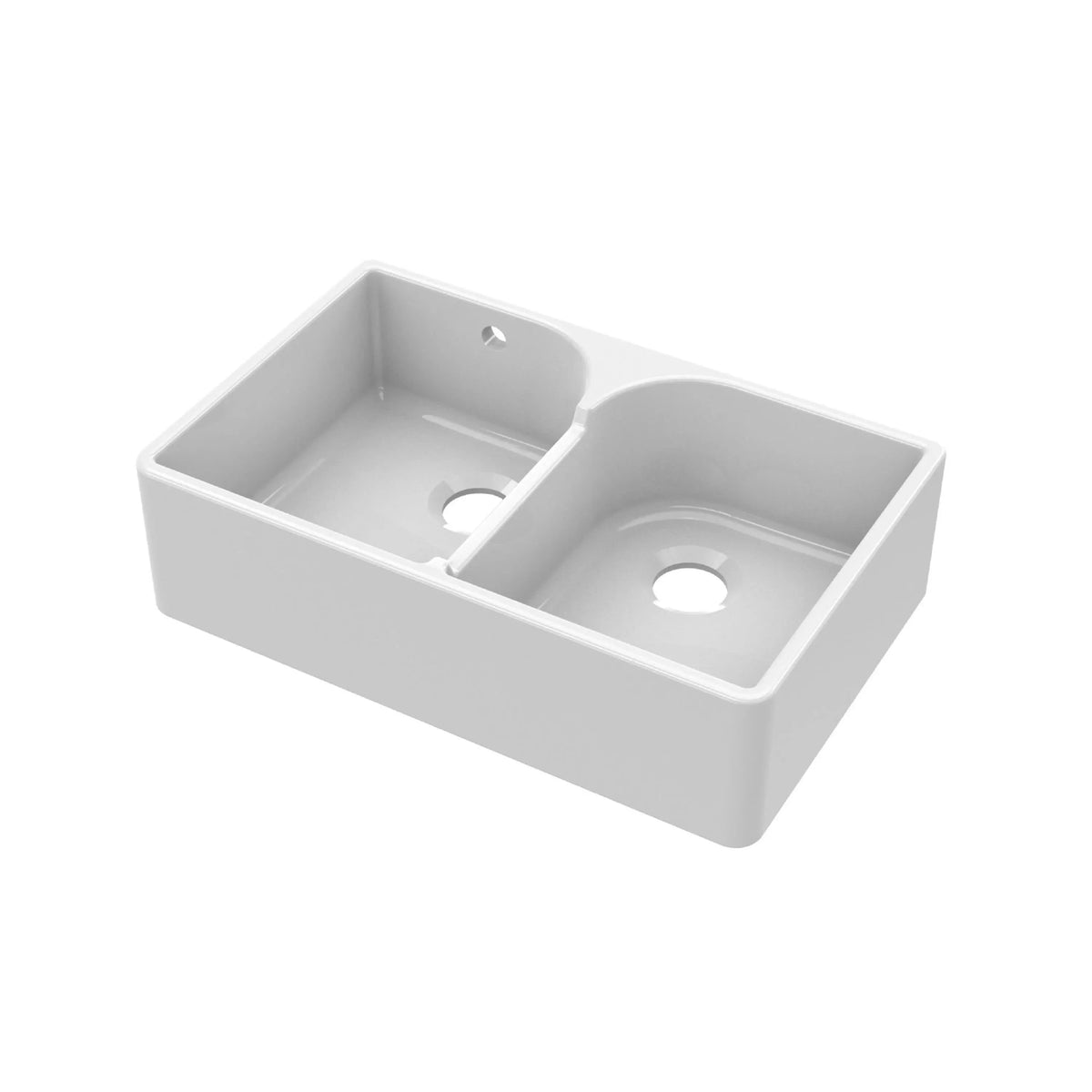 Inspire Double Bowl Butler Sink With Stepped Weir And Overflow - White