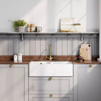 Inspire Double Bowl Butler Sink With Stepped Weir And Overflow - White