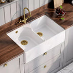 Inspire Double Bowl Butler Sink With Stepped Weir And Overflow - White