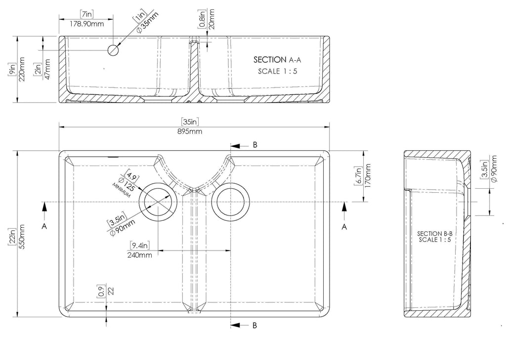 Inspire Double Bowl Butler Sink With Stepped Weir And Overflow - White