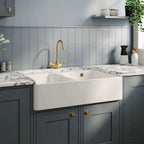 Inspire Double Bowl Butler Sink With Stepped Weir And Overflow - White
