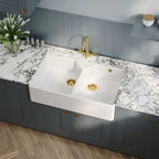 Inspire Double Bowl Butler Sink With Stepped Weir And Overflow - White