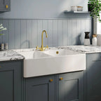 Inspire Double Bowl Butler Sink With Stepped Weir And Overflow - 1 Tap Hole - White