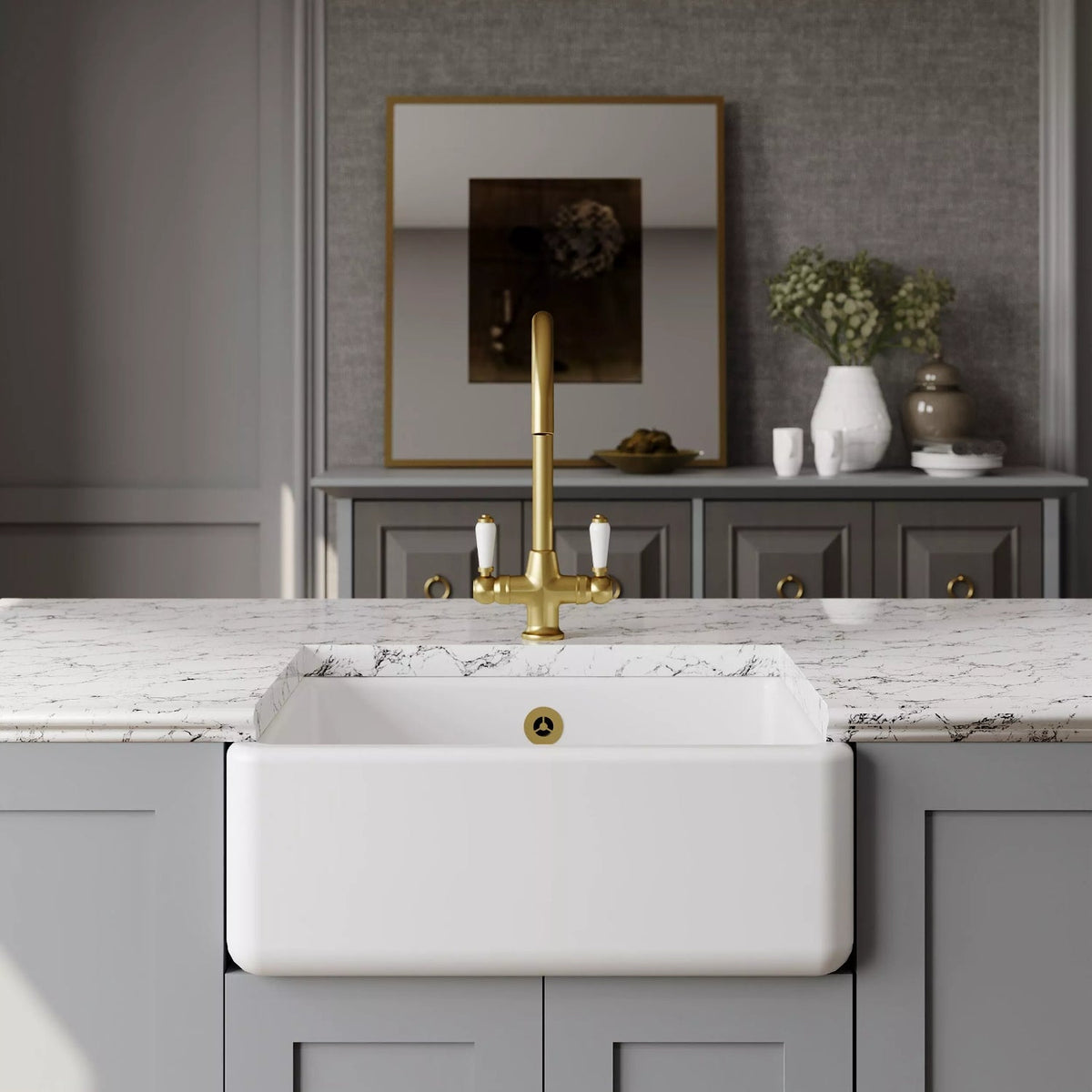 Inspire Single Bowl Traditional Thick Walled Butler Sink - White