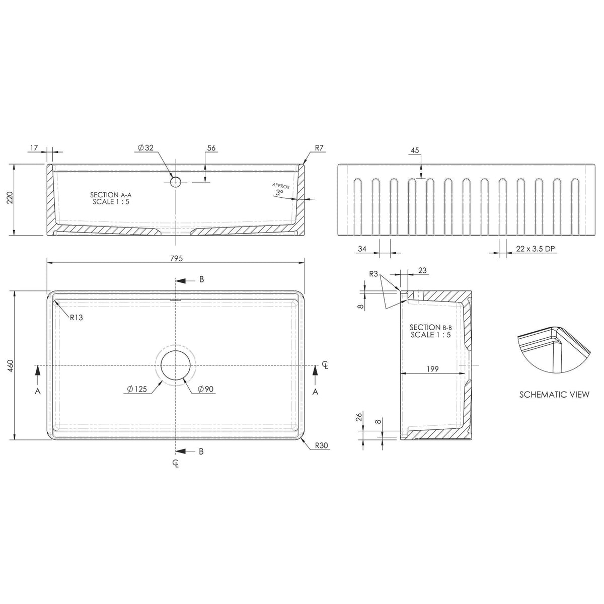 Inspire Butler Sink With Ledge - White