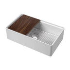 Inspire Butler Sink With Ledge, Wire Grid And Chopping Board - White