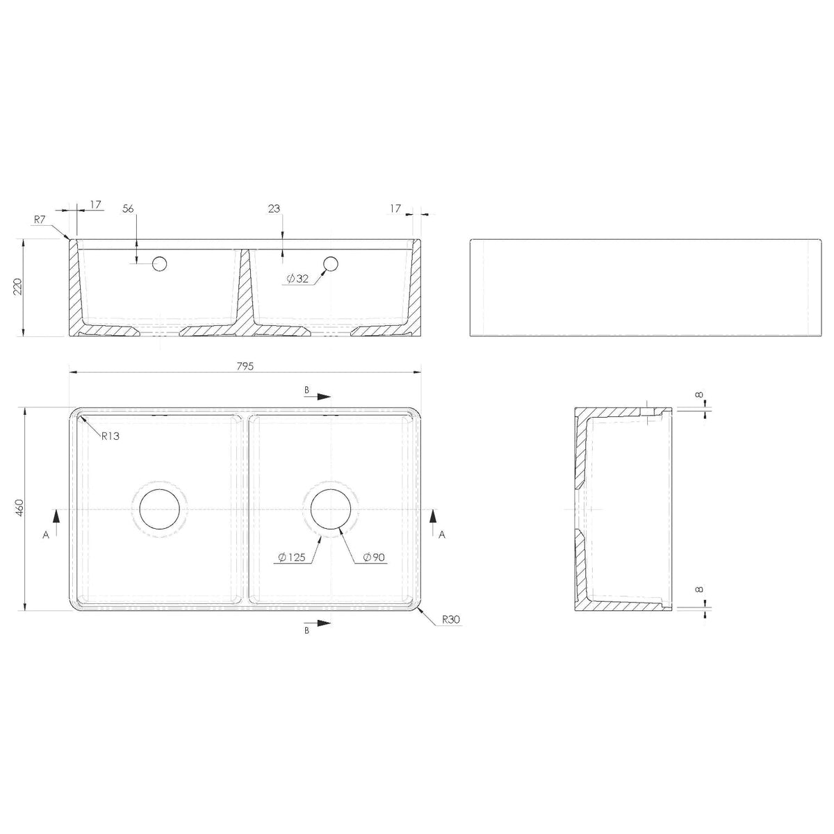Inspire Butler Sink With Ledge - White