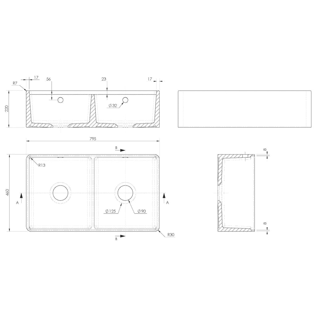 Inspire Butler Sink With Ledge, Wire Grid And Chopping Board - White