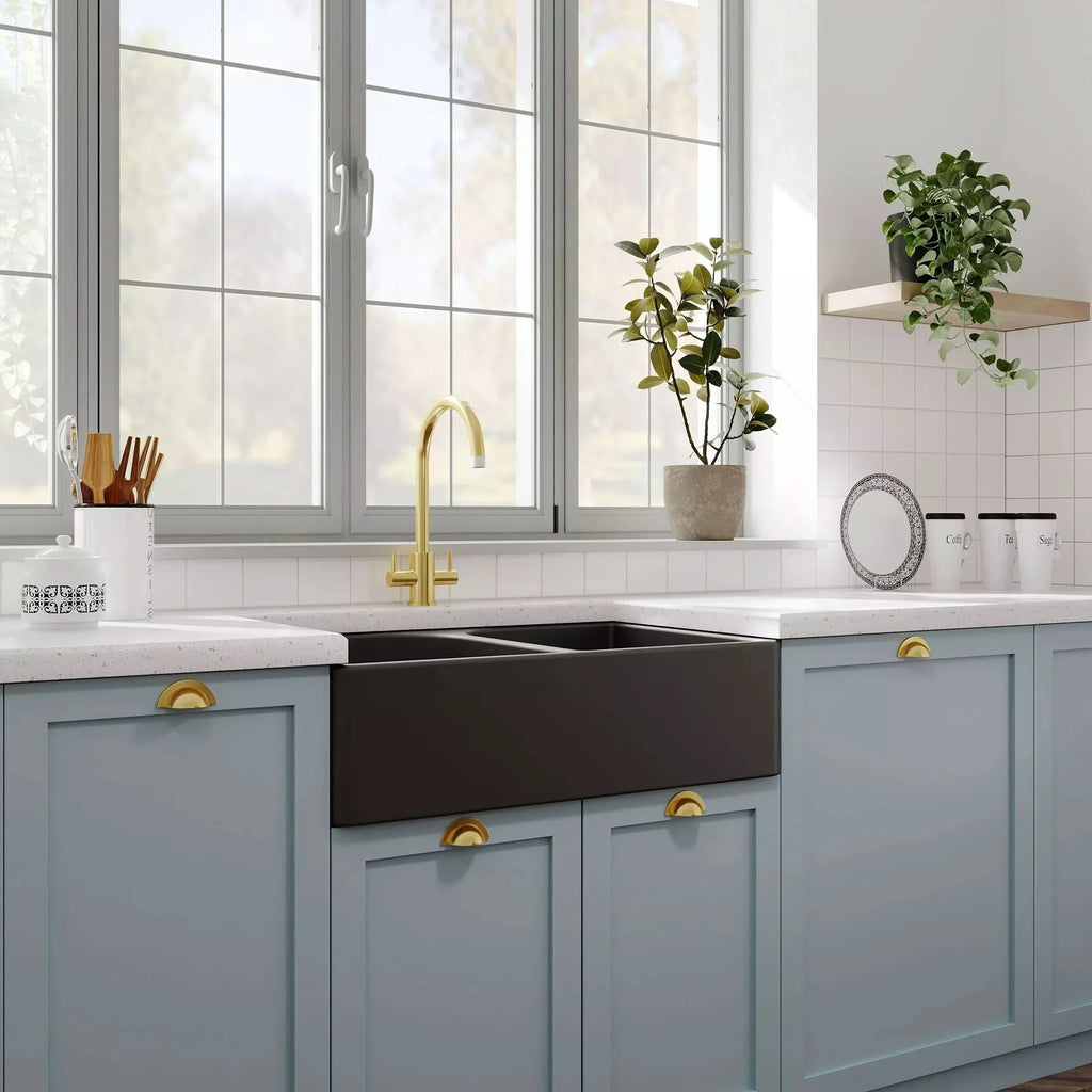 Inspire 795mm Double Bowl Butler Sink With Offset Waste And Full Weir