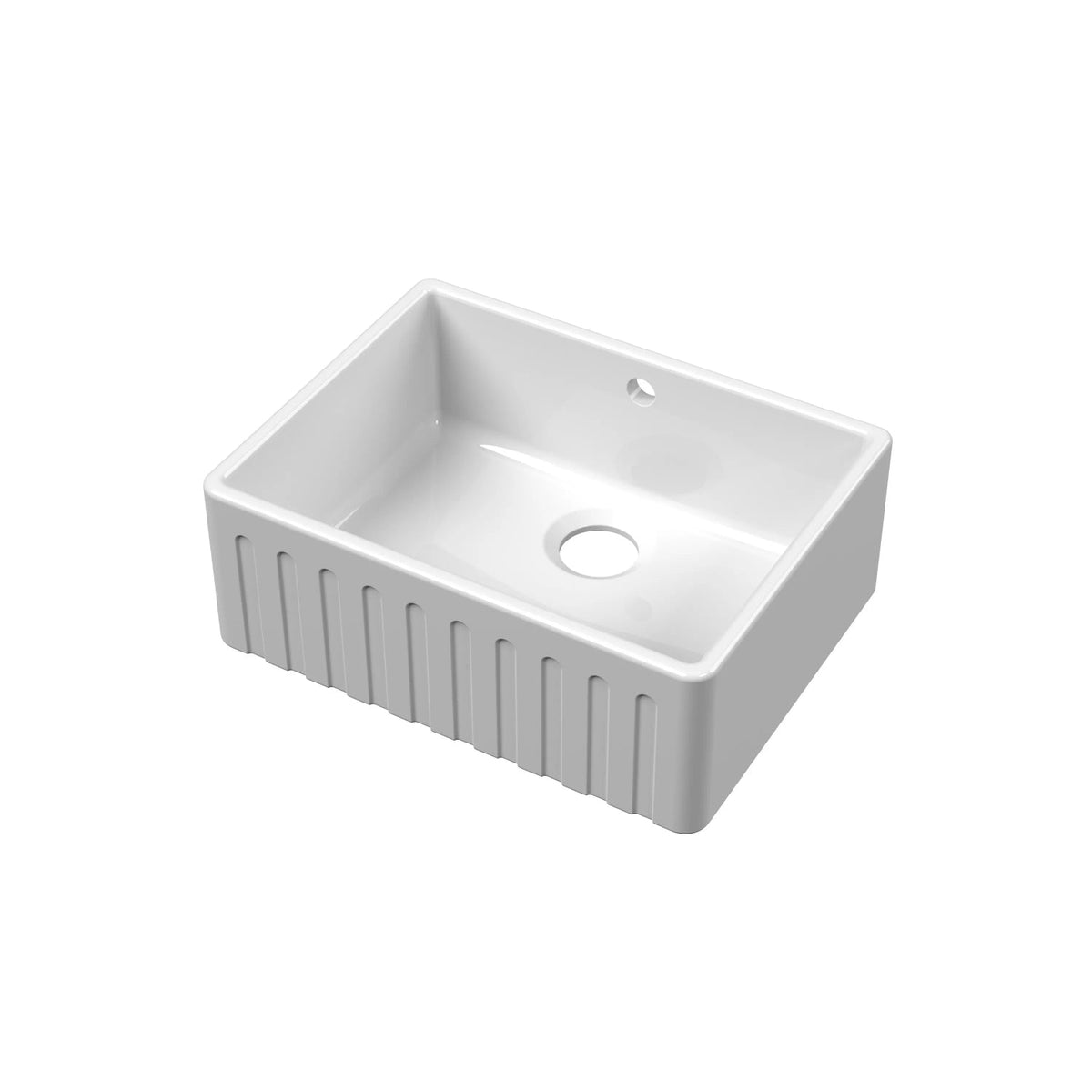 Inspire Single Bowl Fluted Butler Sink With Offset Waste And Overflow - White