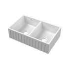 Inspire 795mm Double Bowl Fluted Butler Sink With Central Wastes And Overflow - White