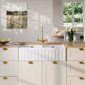 Inspire Double Bowl Fluted Butler Sink With Full Weir, Central Waste And Overflow - White