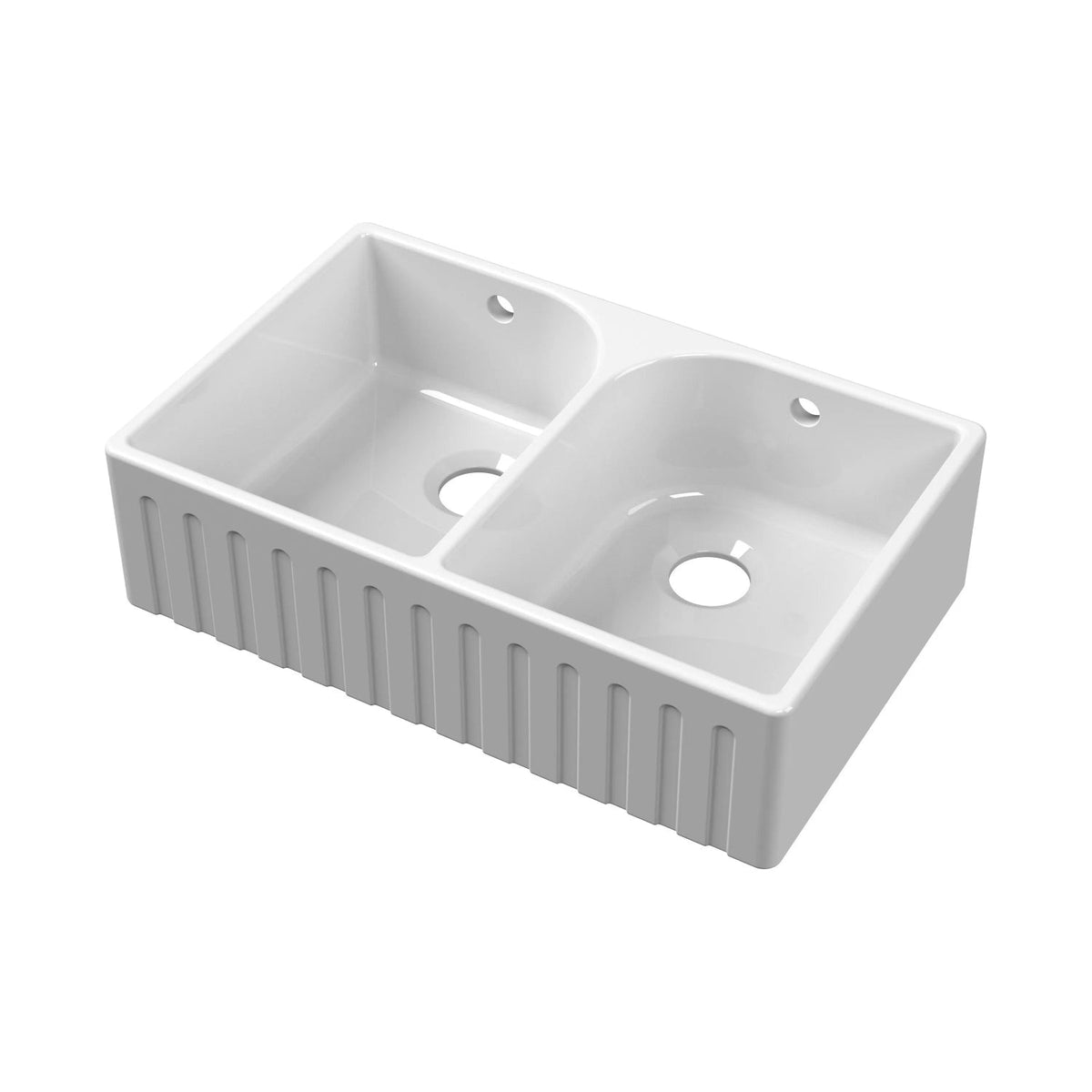 Inspire Double Bowl Fluted Butler Sink With Full Weir, Central Waste And Overflow - White