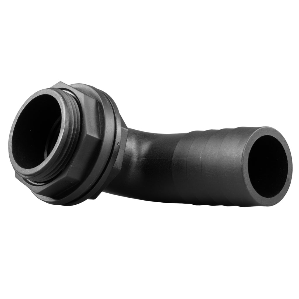 Tank Connector 90 Degree With Washer & Nut 1.5"BSPM - 1.5" Barb