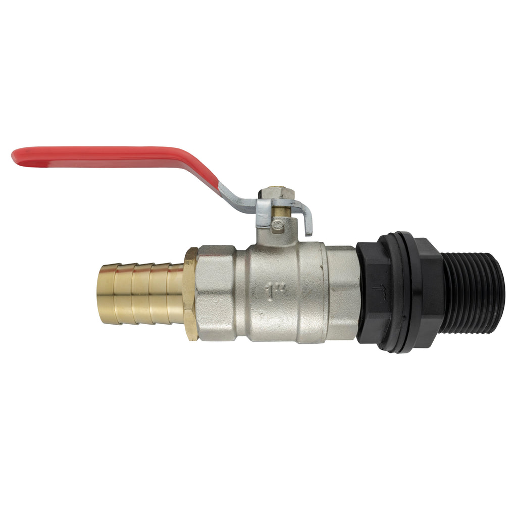 Water Butt Kit 1” BSP with Lever Valve and 25mm Brass Barb