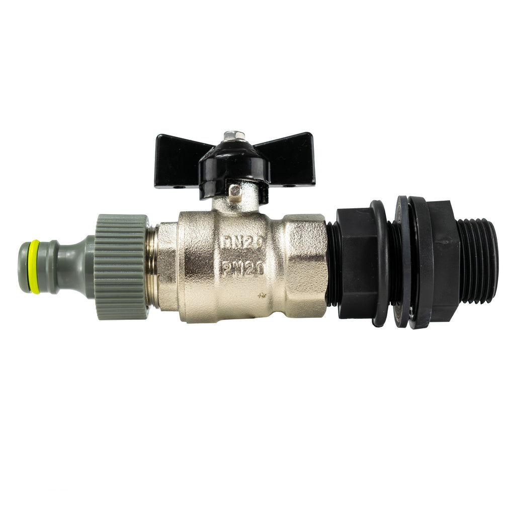 Water Butt Kit 3/4” BSP with Metal Bib Valve and Quick Connect Outlet