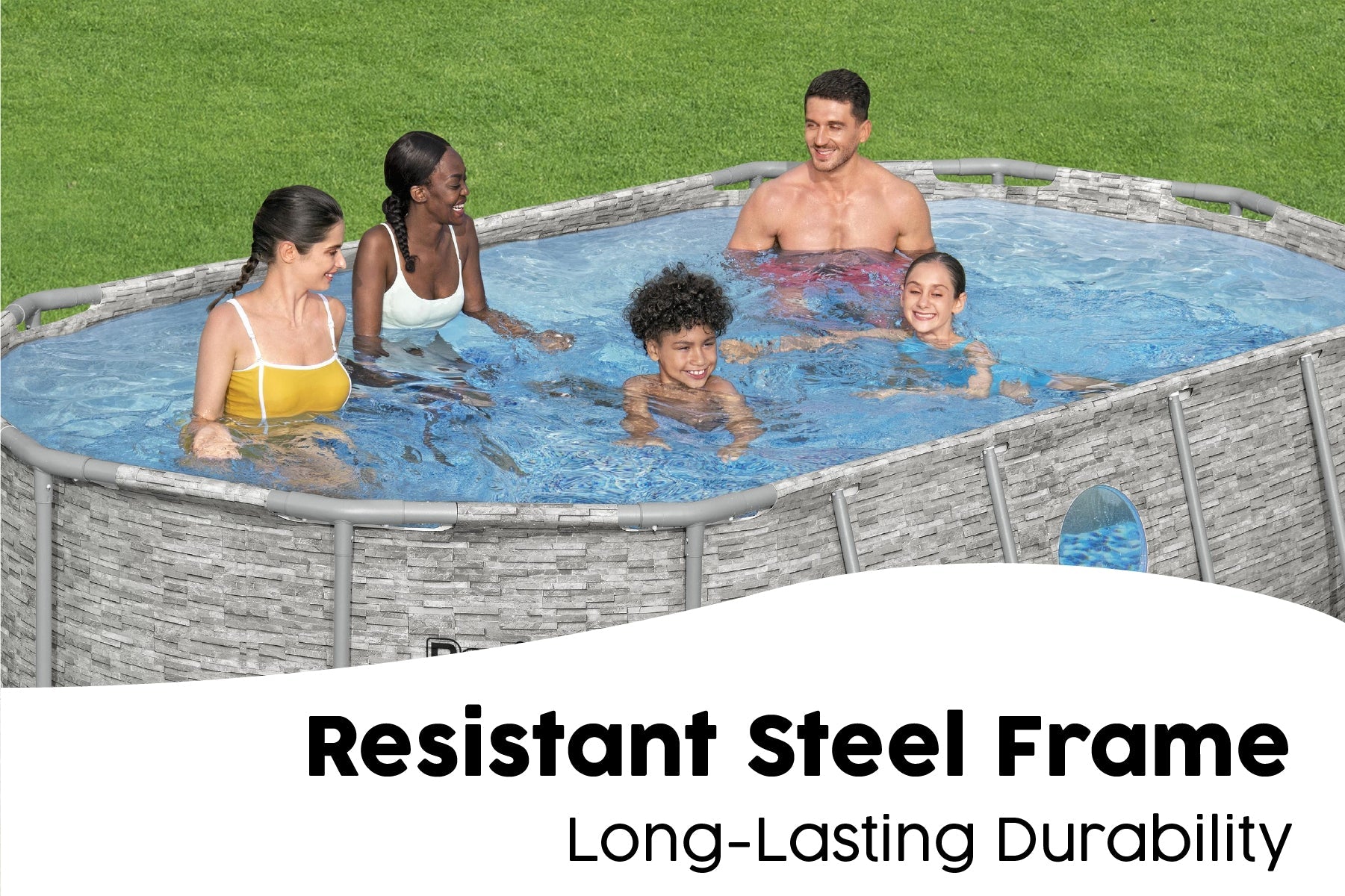 14ft x 39.5in Stone Print Oval Steel Pro MAX Above Ground Pool Set