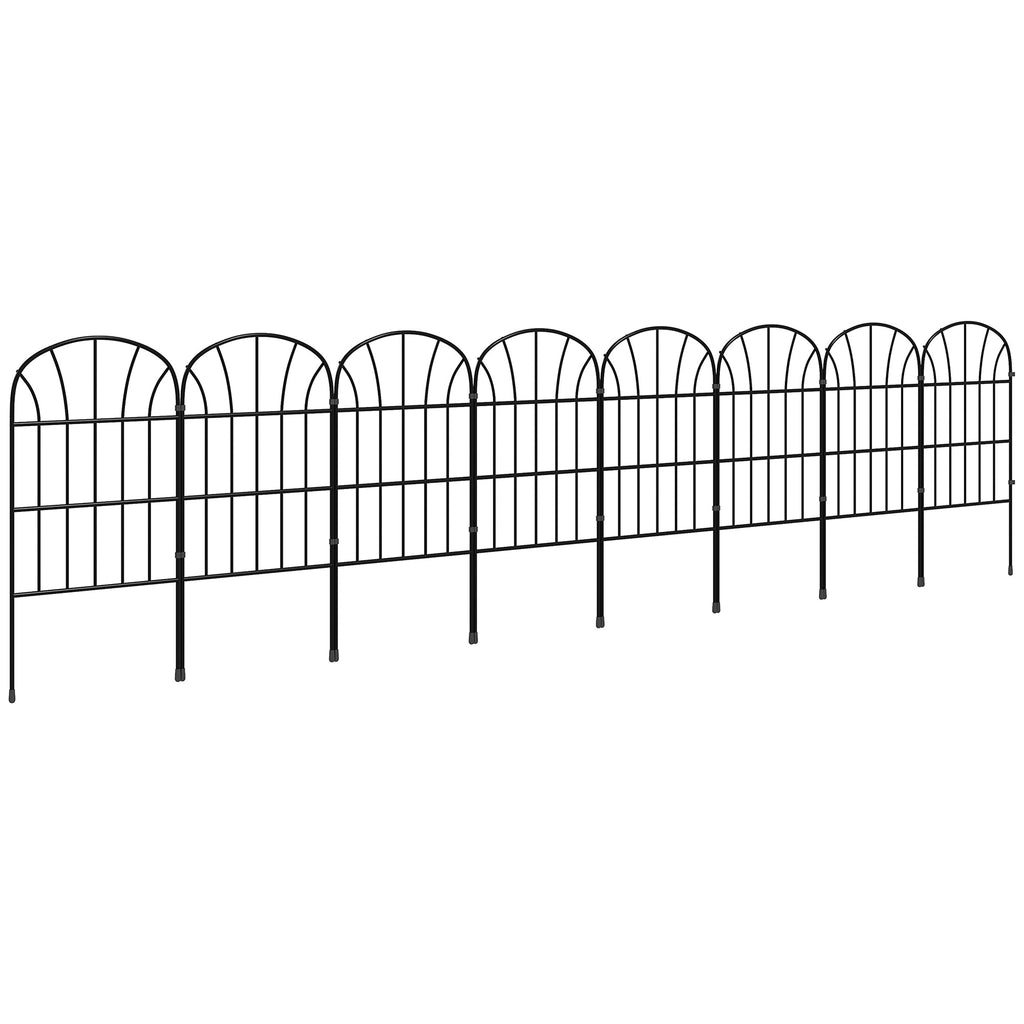 8 Panels Rustproof Metal Decorative Garden Fence, Landscape Flower Bed Border, Black