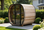 Outdoor Barrel Sauna with Panoramic Glass Door — Red Cedar / Thermo Wood / Pine | 2-4 Person
