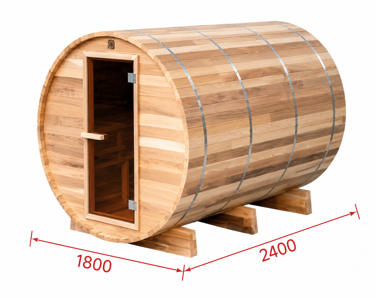 Outdoor Barrel Sauna — Red Cedar / Thermo Pine Wood | 2-8 Person