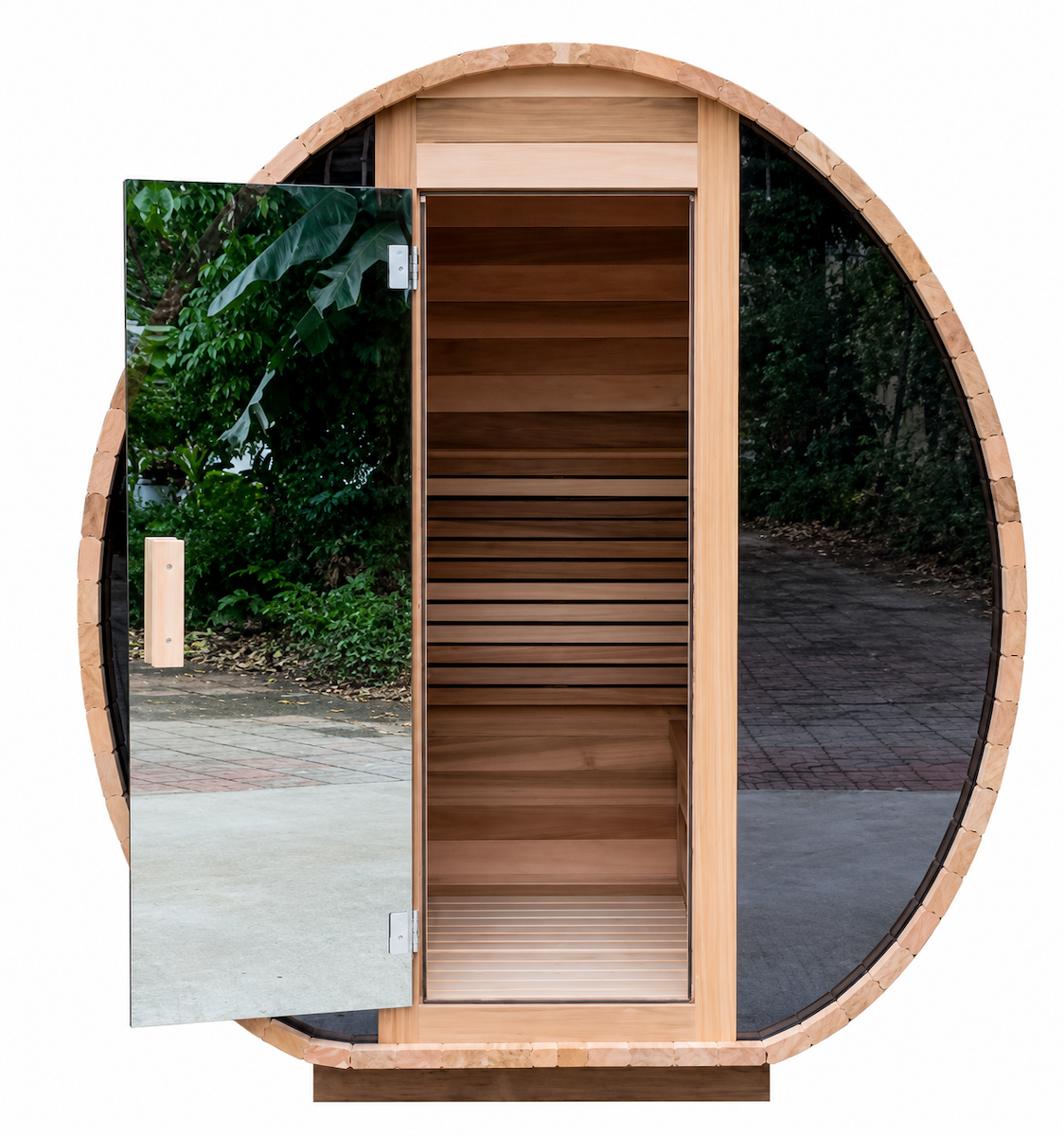 Compact Barrel Sauna with LED Lighting — Red Cedar / Thermo Wood / Pine | 2-3 Person