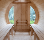 Large Outdoor Barrel Sauna with Arched Glass Door — Thermo Pine Wood | 2-6 Person