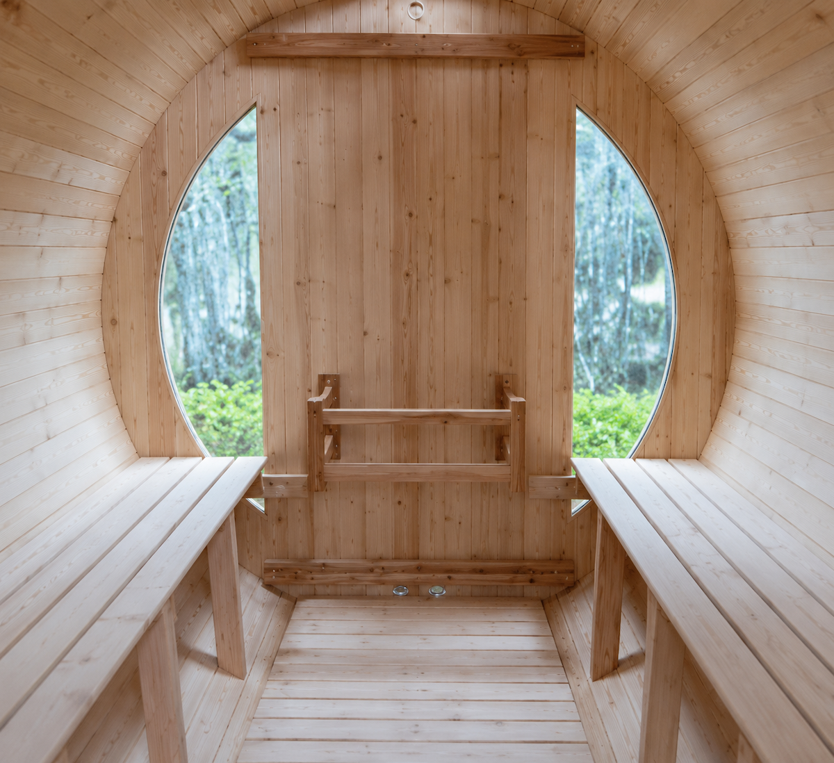 Large Outdoor Barrel Sauna with Arched Glass Door — Thermo Pine Wood | 2-6 Person