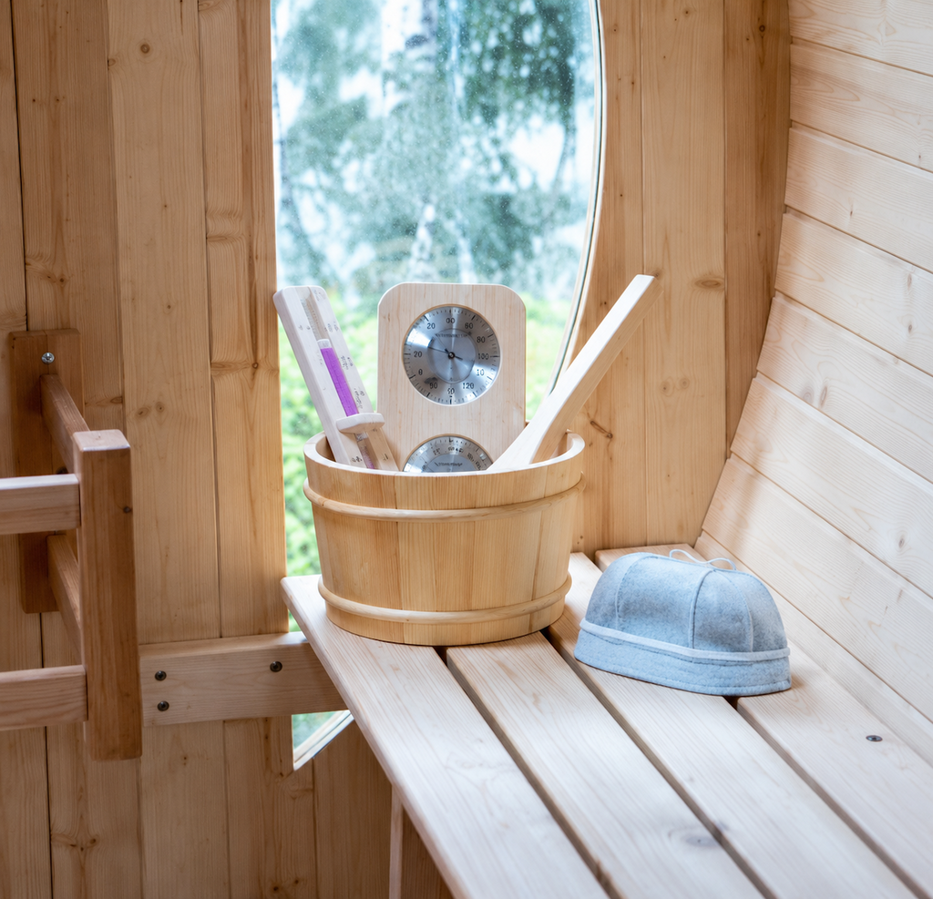 Large Outdoor Barrel Sauna with Arched Glass Door — Thermo Pine Wood | 2-6 Person