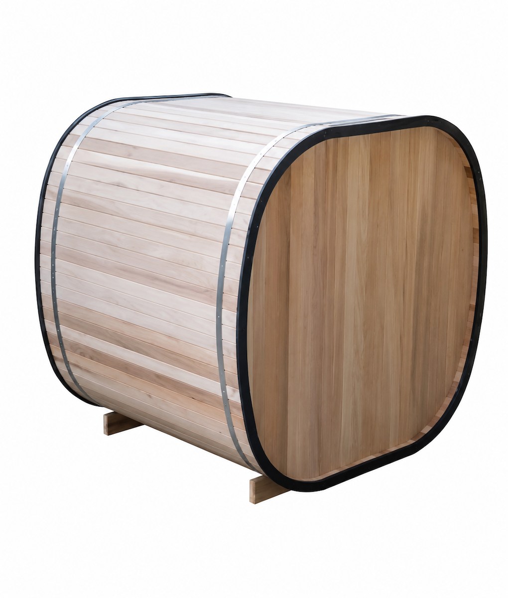 Outdoor Barrel Sauna with Panoramic Glass Door — Red Cedar / Thermo Wood / Pine | 2-4 Person
