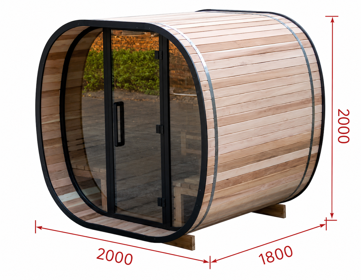 Outdoor Barrel Sauna with Panoramic Glass Door — Red Cedar / Thermo Wood / Pine | 2-4 Person
