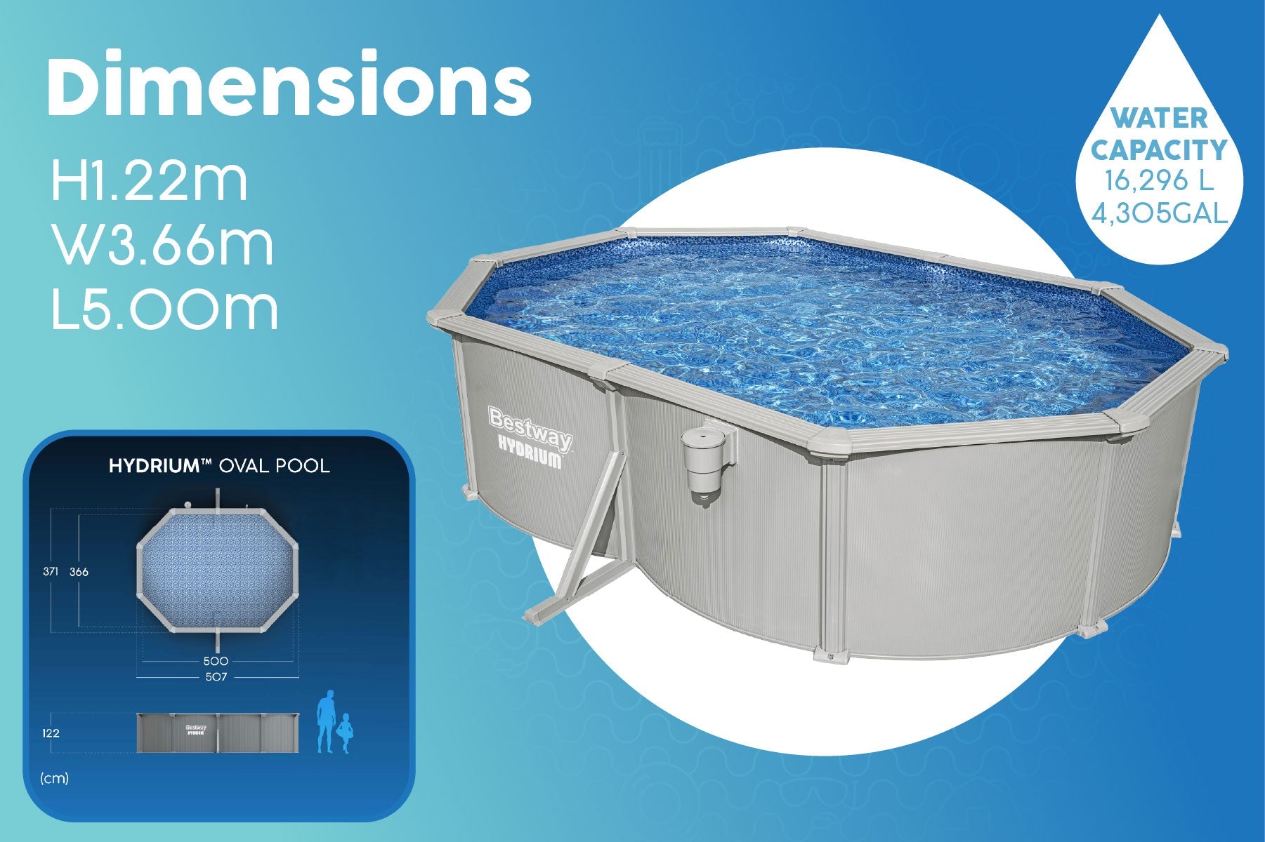 16.5ft x 48in Oval Hydrium Steel Above Ground Pool Set