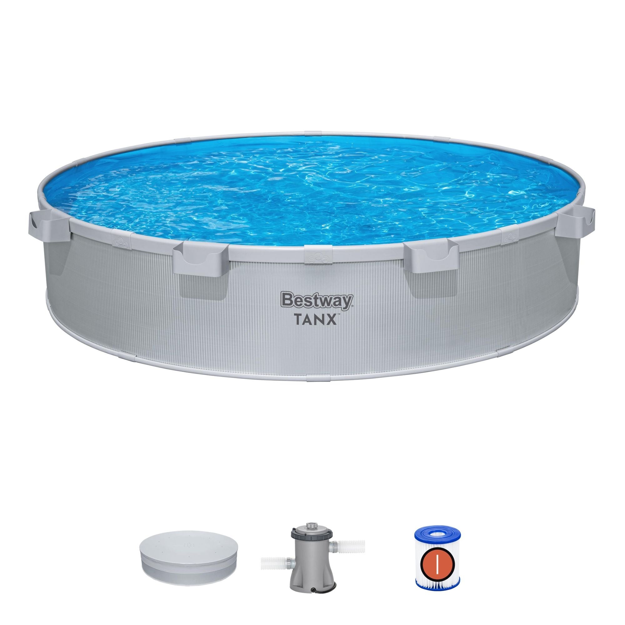 10ft x 24in Grey Round TANX Above Ground Stock Tank Pool Set