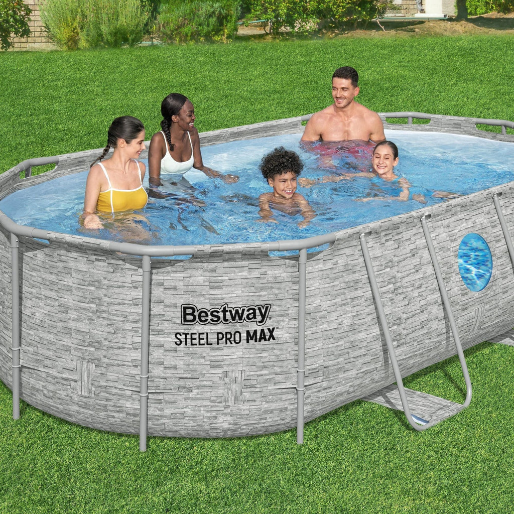 14ft x 39.5in Stone Print Oval Steel Pro MAX Above Ground Pool Set