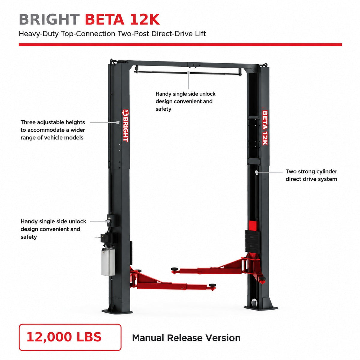 Bright Beta 12K Two-Post 12,000 lb. Capacity Overhead Lift
