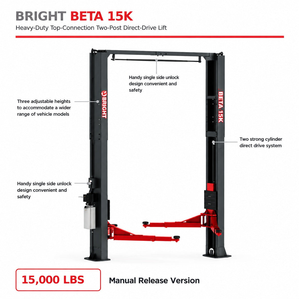 Bright Beta 15K Two-Post 15,000 lb. Capacity Overhead Lift