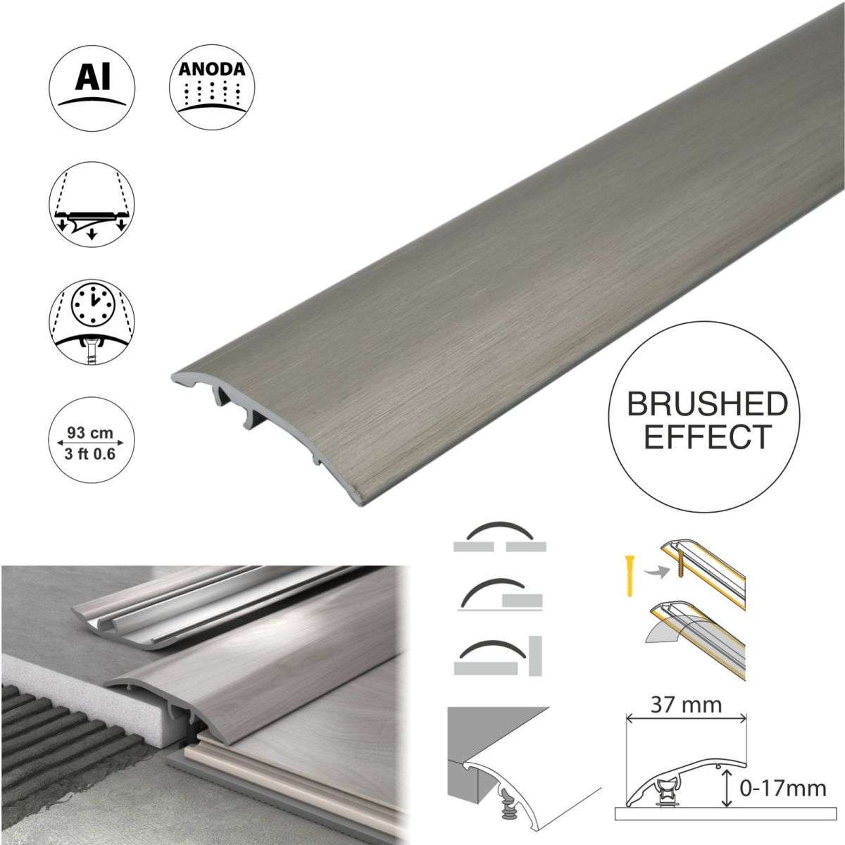 Aluminium Floor Edging Strip Door Threshold Adjustable for Smooth Floor Transitions S16