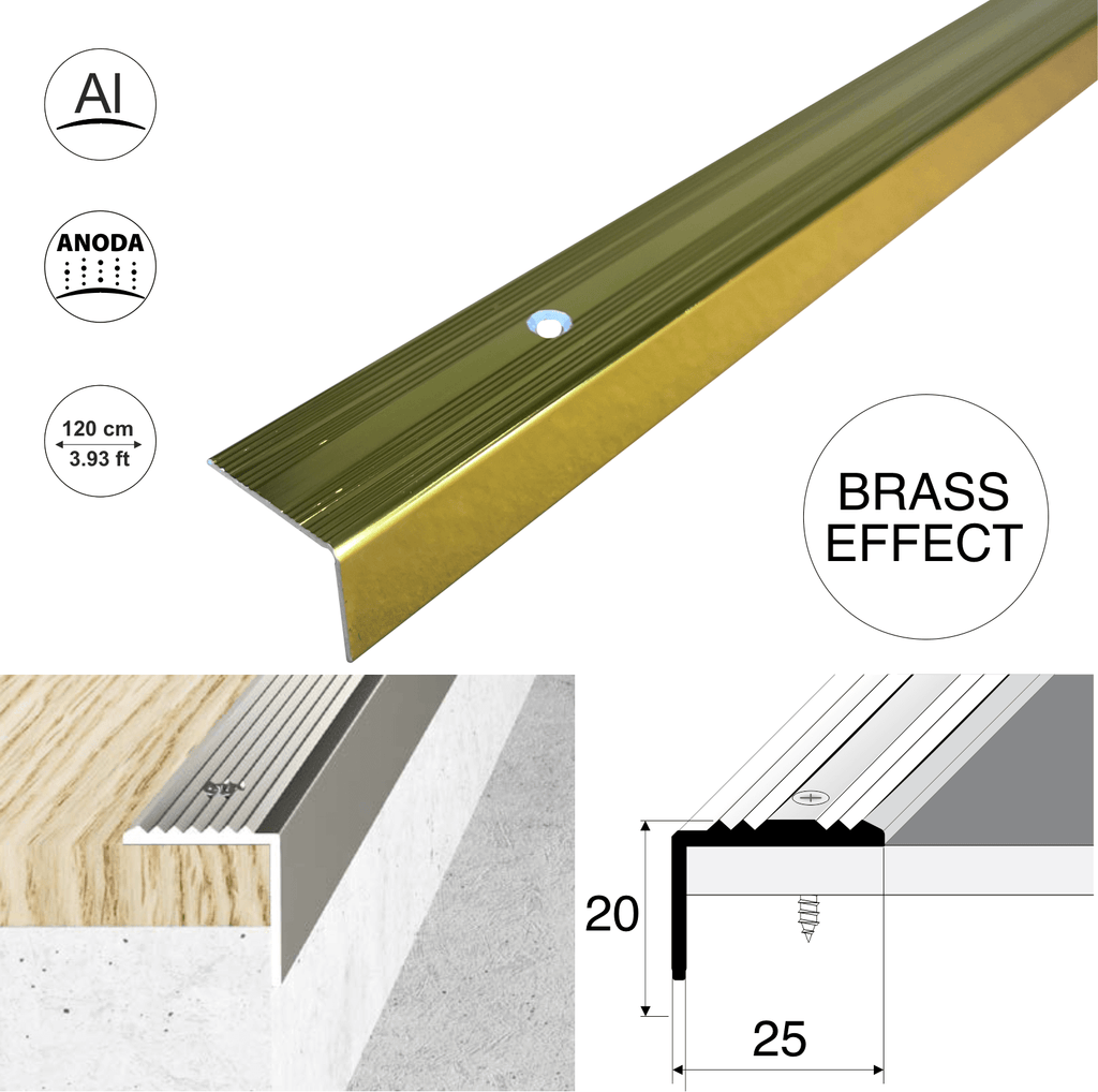 Aluminium Stair Nosing 25x20mm – Anti-Slip Stair Edge Protector Step Trim S02