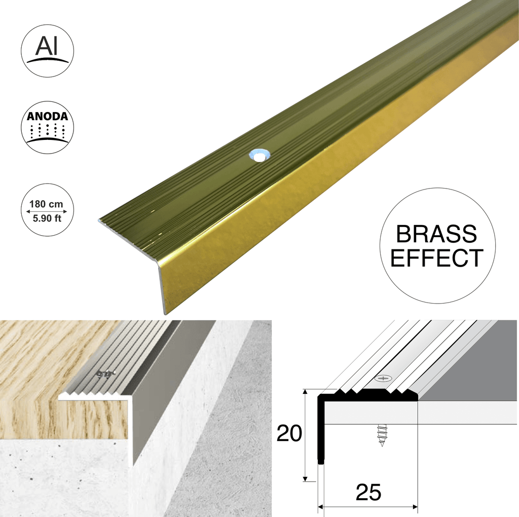Aluminium Stair Nosing 25x20mm – Anti-Slip Stair Edge Protector Step Trim S02