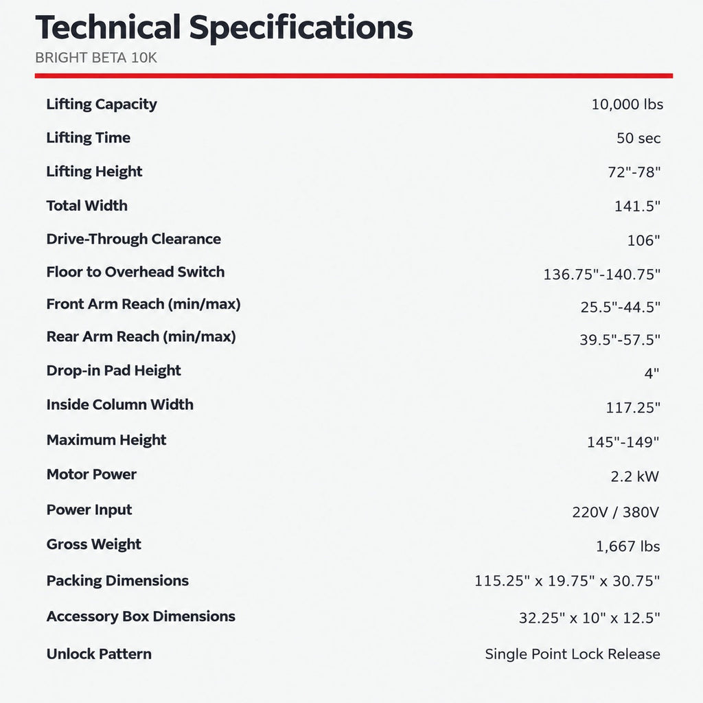 Bright Beta 10K Two-Post 10,000 lb. Capacity Overhead Lift
