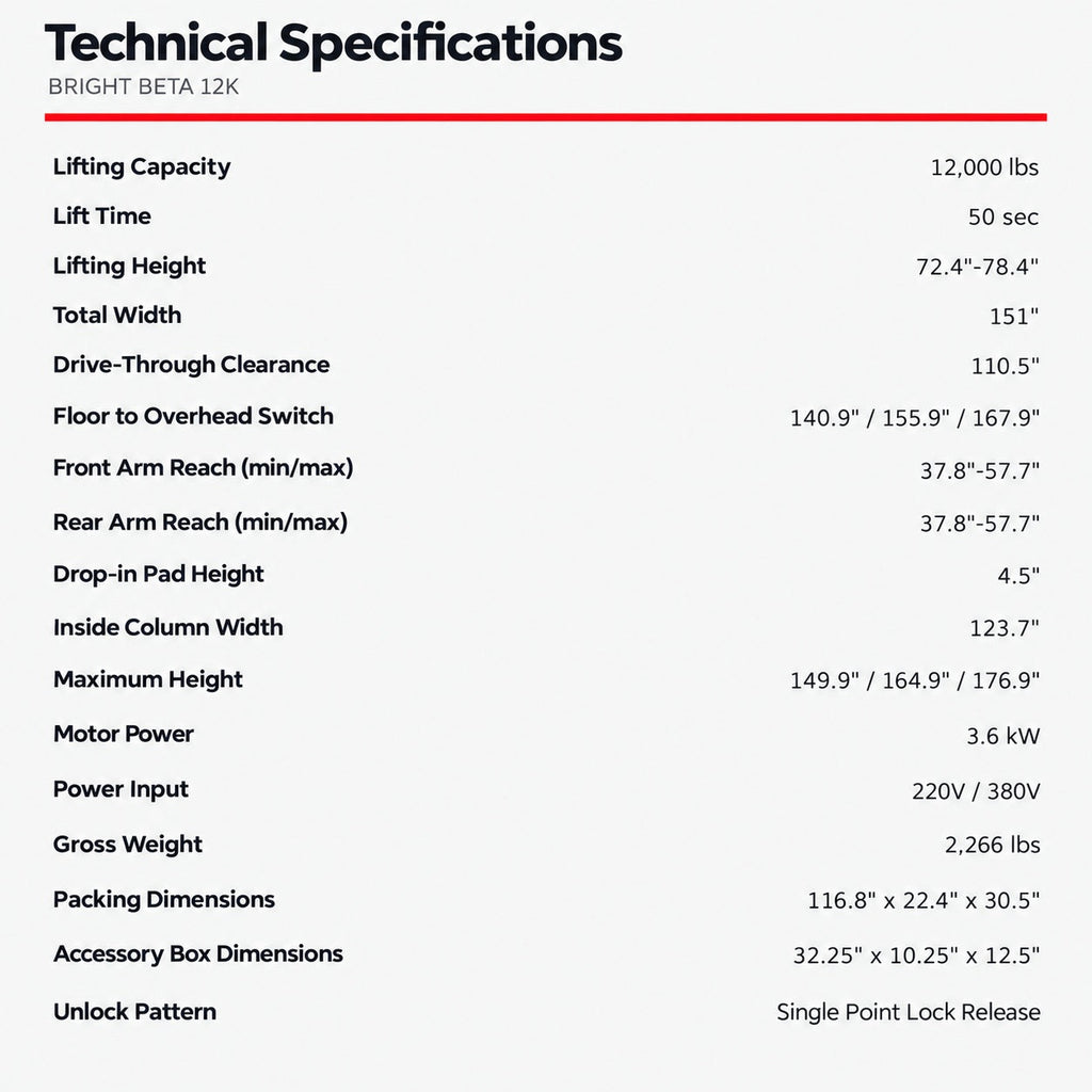 Bright Beta 12K Two-Post 12,000 lb. Capacity Overhead Lift