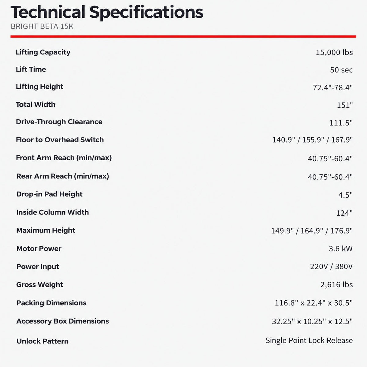Bright Beta 15K Two-Post 15,000 lb. Capacity Overhead Lift