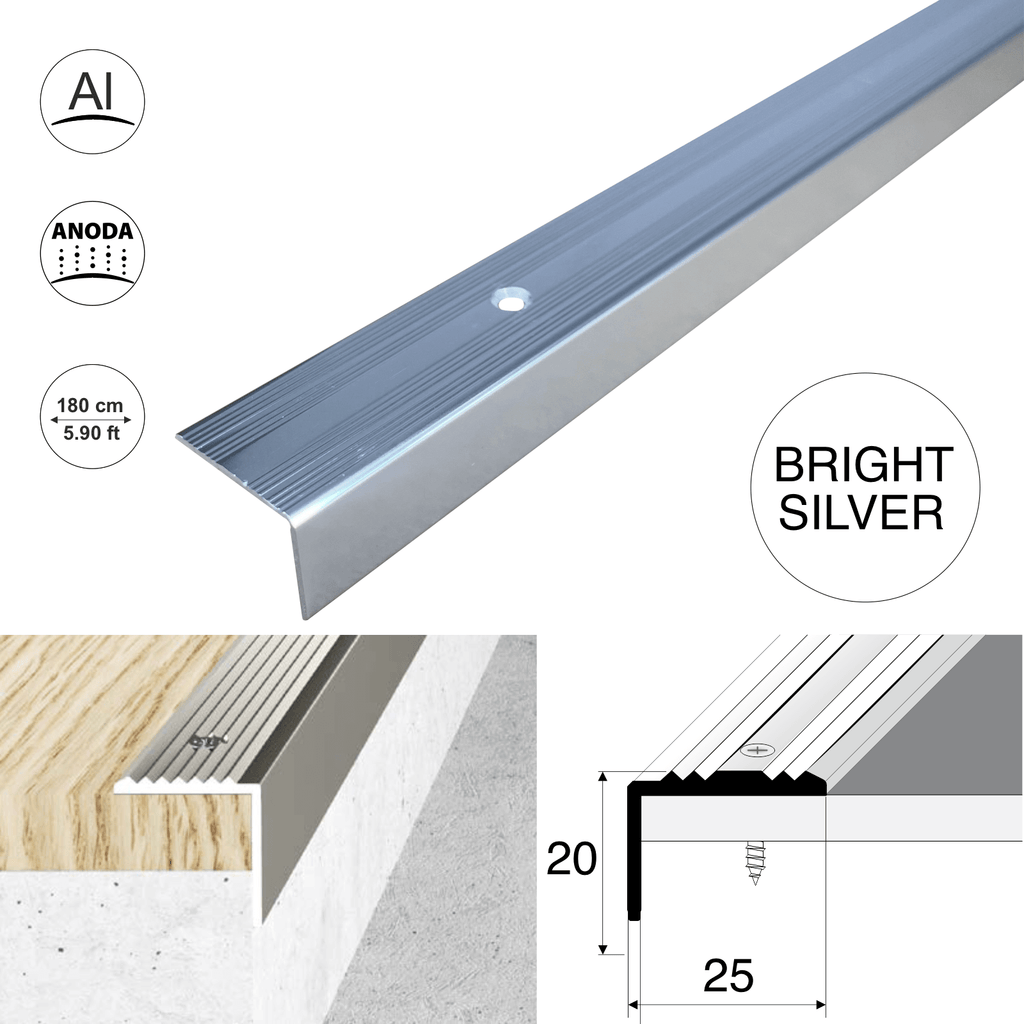 Aluminium Stair Nosing 25x20mm – Anti-Slip Stair Edge Protector Step Trim S02