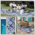 9' x 18' Reversible Outdoor Rug, Blue & White Floral