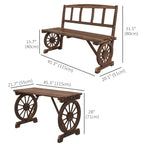 3PC Outdoor Wooden Table & Chairs for 4, Carriage Wheels Patio Set for Porch, Carbonized
