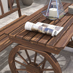 3PC Outdoor Wooden Table & Chairs for 4, Carriage Wheels Patio Set for Porch, Carbonized
